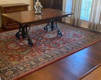 $300 WOOD AND IRON DINING TABLE.  VERY HEAVY, STURDY MANUFACTURING.  EASY FIT IN ANY DECOR STYLE