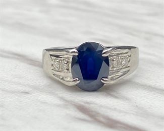 2.00 Carat Natural Blue Sapphire and Diamond Estate Ring in Platinum; $6500 Retail