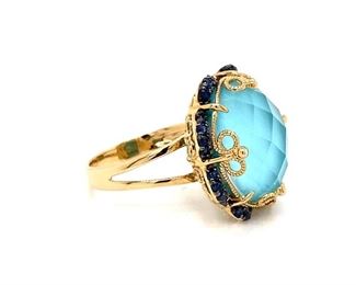 Exceptional Sapphire and Topaz Estate Ring in 14k Yellow Gold; $2250 Retail