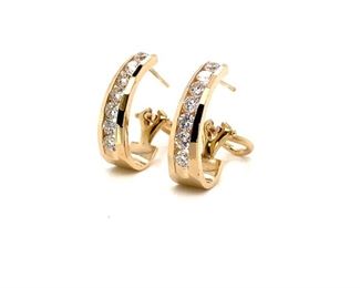 High Grade ~1.12 Carat Channel Set Diamond Earrings in 14k Yellow Gold; $3150 Retail