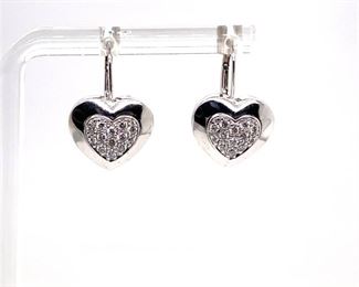 Ladies Diamond Cluster Heart Estate Earrings in 14k White Gold; $3150 Retail