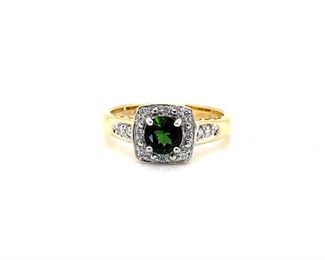 Natural Chrome Tourmaline and Diamond Estate Ring in 18k Two-Tone Gold; $2999 Retail
