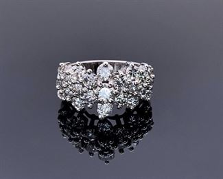 ~3.00 Carat Bright Diamond Cluster Estate Ring in 14k White Gold; $11,250 Retail