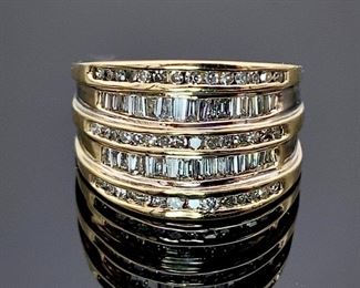 1 Carat Channel Set Diamond Round and Baguette Estate Ring in 14k Yellow Gold; $3850 Retail