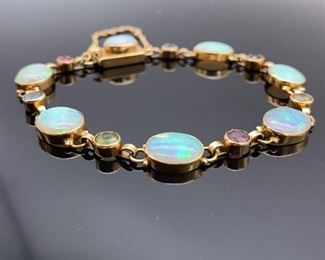 Large, Beautiful Opal and Semi-Precious Gem Estate Bracelet in 14k Yellow Gold; $2000