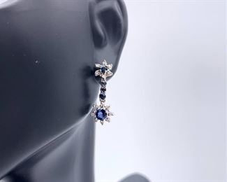 Absolutely Gorgeous Natural Sapphire and Diamond Dangle Estate Earrings in 18k White Gold; $2999 Retail