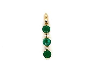 Natural Emerald and Diamond Estate Pendant in 14k Yellow Gold; $1725 Retail