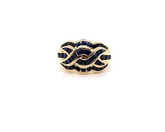 Natural Blue Sapphire Ribbon Estate Ring in Yellow Gold; $1925 Retail