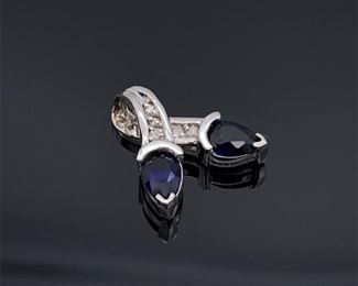 Natural Blue Sapphire and Diamond Estate Pendant in White Gold: $1550 Retail