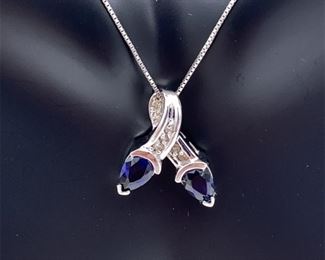 Natural Blue Sapphire and Diamond Estate Pendant in White Gold: $1550 Retail