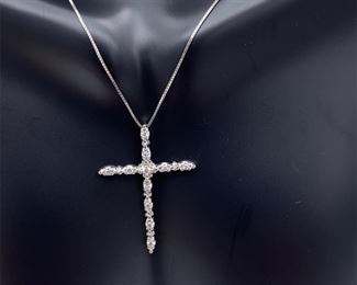 Diamond Cross Pendant in 14k White Gold; $2275