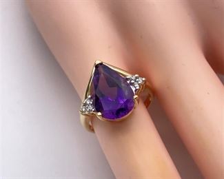 Large High Grade Amethyst and Diamond Estate Ring in 14k Yellow Gold; $1750 Retail