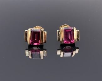 Beautiful Pair of Natural Raspberry Tourmaline Estate Earrings in 14k Yellow Gold; $850 Retail