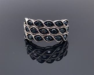 Beautiful Black Diamond Dinner Ring in Sterling Silver