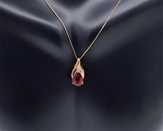 Rich Garnet and Diamond Estate Pendant in 14k Yellow Gold; $999 Retail