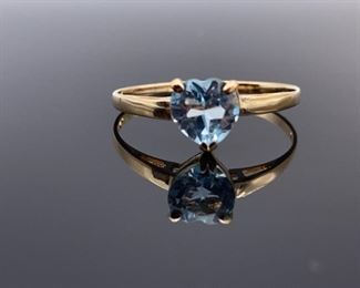 Beautiful Heart Shaped Blue Topaz Estate Ring in 14k Yellow Gold; $775 Retail