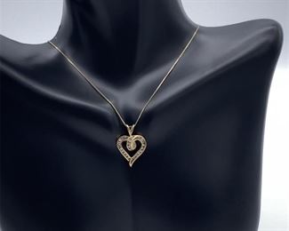 Pretty Diamond Heart Shaped Estate Pendant in Yellow Gold
