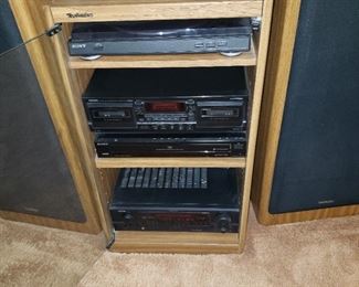 Technics Speaker System - Denon Receiver, Sony CD, Panasonic DVD,  DenonTape, Sony Vinyl Record Player. 