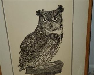owl black and white etching