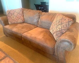 Broyhill sofa, micro suede, each sofa measures approximately 7’ wide