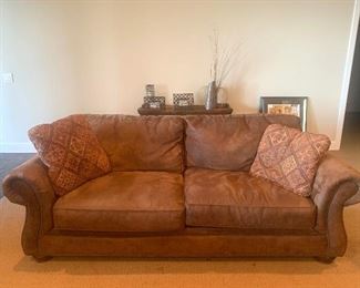 Broyhill sofa, micro suede, measures approximately 7’ wide