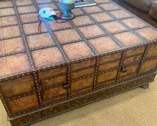 Interesting coffee table (with a map pattern) 45” square by Pulaski