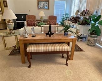 SOFA TABLE AND QUEEN ANNE BENCH