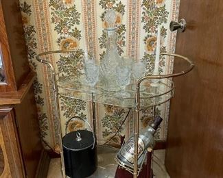 METAL AND GLASS TEA CART