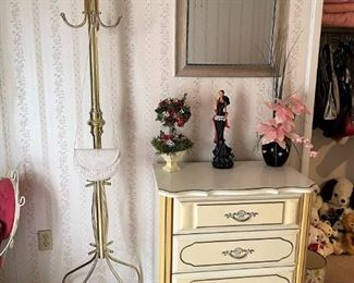 FRENCH PROVINCIAL 3 DRAWER CHEST AND BRASS COAT RACK
