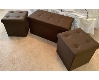 Dark Brown Linen Fabric Storage Benches