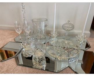 Elegant Crystal Bar Items and Mirrored Trays