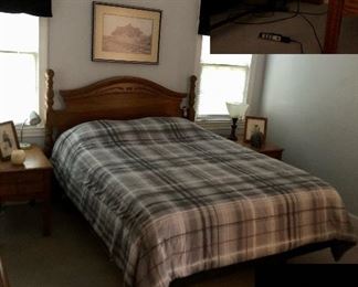 Queen size lift bed, two matching side tables.