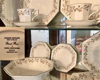 Johnson Brothers China Eternal Beau, place setting for 8 plus cream, sugar, and serving pieces.