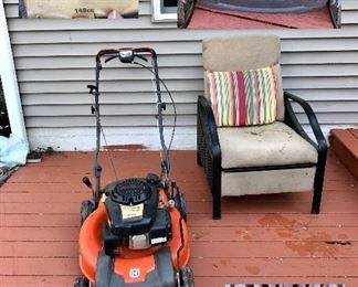 Husqvarna lawnmower, outdoor chair