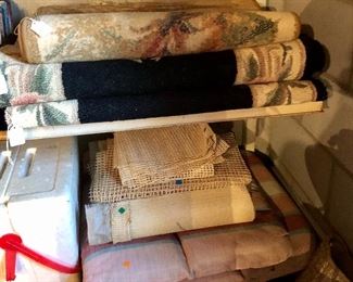 Hook rugs, runners, cushion, cooler...