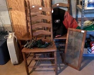 3 ladder back chairs, found another GA Bulldog jacket, electric fan and more