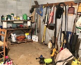 Lots of yard tools, Duralast, fertilizers, extension cords
