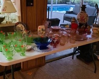 Green vintage vaseline glass pink depression glass and more 