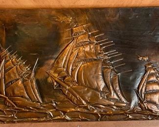 Caliban Chile Hammered Copper Ship Art 12x23in