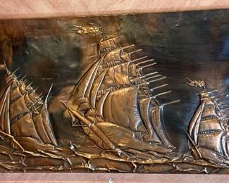 Caliban Chile Hammered Copper Ship Art 12x23in