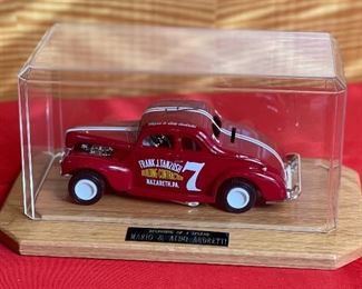 *Signed* Mario & Aldo Andretti ERTL 1940 Ford Model in display case Case: 5.5x11x6.5in HxWxD