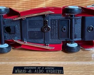 *Signed* Mario & Aldo Andretti ERTL 1940 Ford Model in display case Case: 5.5x11x6.5in HxWxD