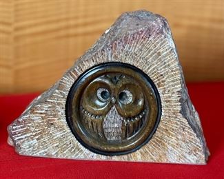 Glenn Heath Carved Stone Owl Sculpture 6x7.75x4in HxWxD