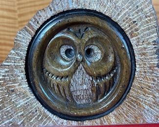 Glenn Heath Carved Stone Owl Sculpture 6x7.75x4in HxWxD
