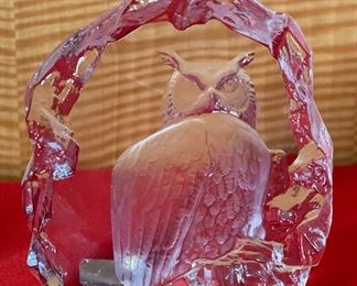 Matts Jonasson Owl Crystal Glass Sculpture Signed 6x5.25x1.5in HxWxD