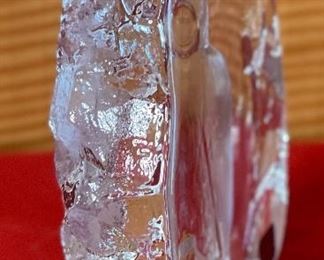 Matts Jonasson Owl Crystal Glass Sculpture Signed 6x5.25x1.5in HxWxD