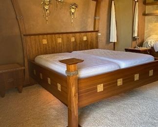Custom Made Walnut & Birdseye Maple King Bed 86x98x98in HxWxD