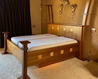 Custom Made Walnut & Birdseye Maple King Bed 86x98x98in HxWxD