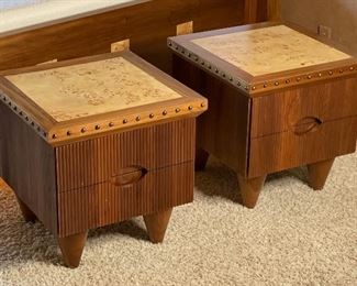 2pc Custom Made Walnut & Birdseye Maple Nightstands PAIR 24x24x24in HxWxD
