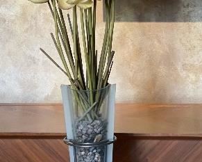 Faux Flower Decor Glass/Iron Vase 65in H